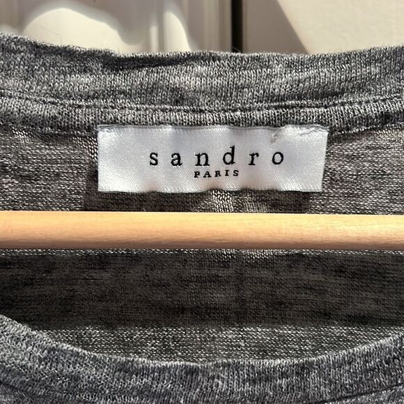 🎀Sandro metallic silver linen t shirt size 2 small euc - Picture 4 of 10